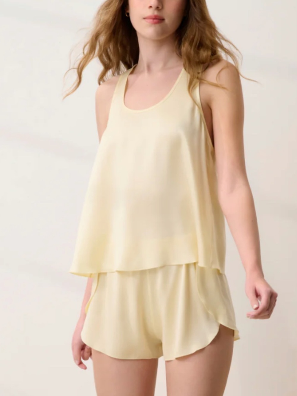 LUNYA NWOT Washable Silk Tank Short Pajama Set in French Butter Size XS